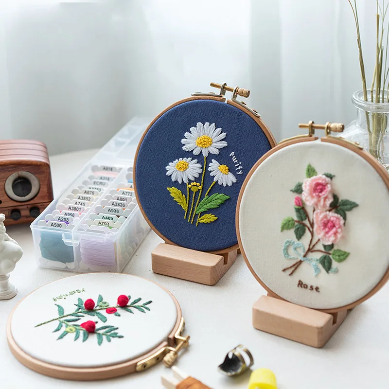 Flowers Plants Pattern Embroidery Set Needlework Tools Printed Beginner Embroidery Round hoop Cross Stitch Kit Sewing Craft Kit