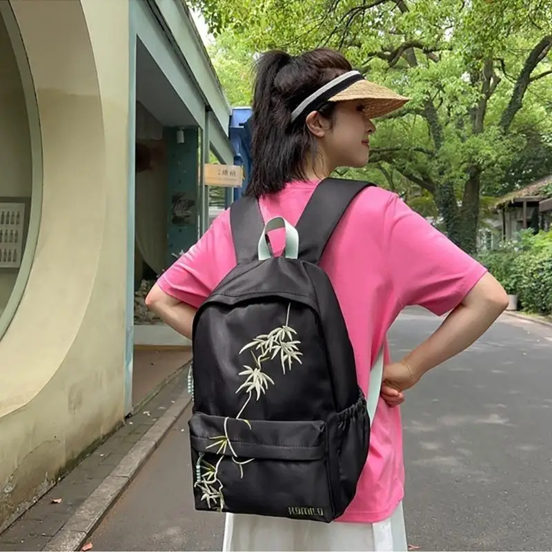 Mochila para viajar en escuela los adolescentes mochila bambú asiático mochila gran capacidad