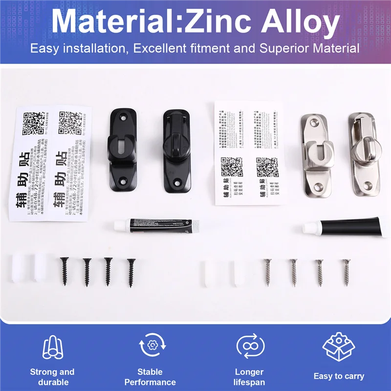 

B47C 2Set 90/180° Flip Gate Latch Door Lock Anti-Theft Buckle Latch Zinc Alloy Door Latches Window Locks Door Sliding Bolt