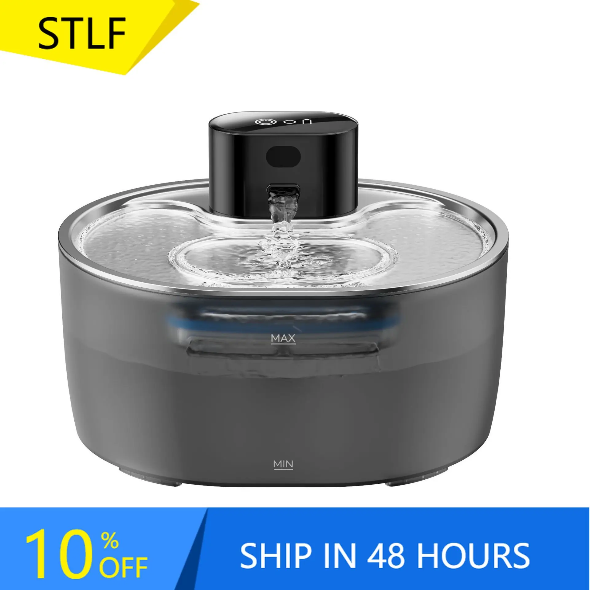 

STLFSmart Modern Rechargeable Wireless Waterproof Fountain Pet Water Dispenser Stainless Steel Automatic LCD Display for Cats Do