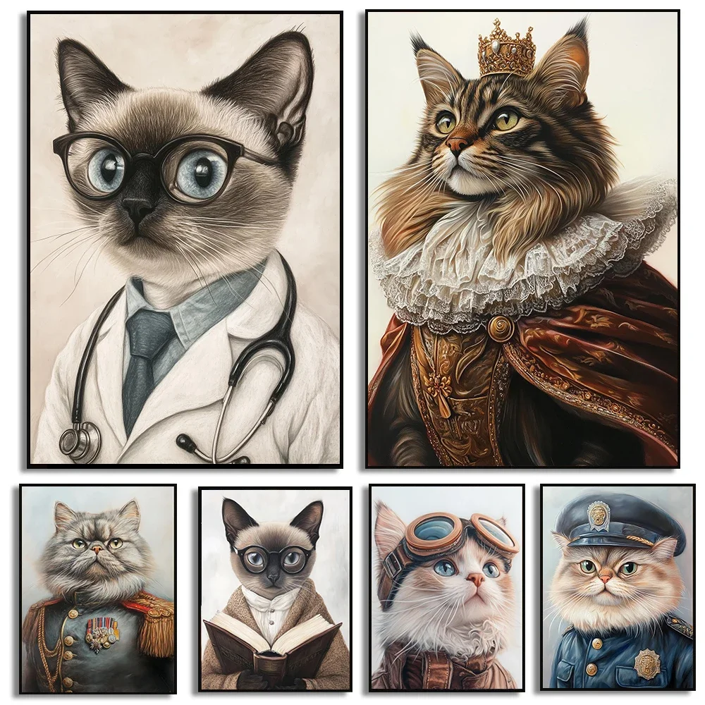 Multiple sizes 1pc frameless Canvas Painting Minimalist Pastel Cat Painting Poster Modern Funny Animal Prints Canvas Painting Wa