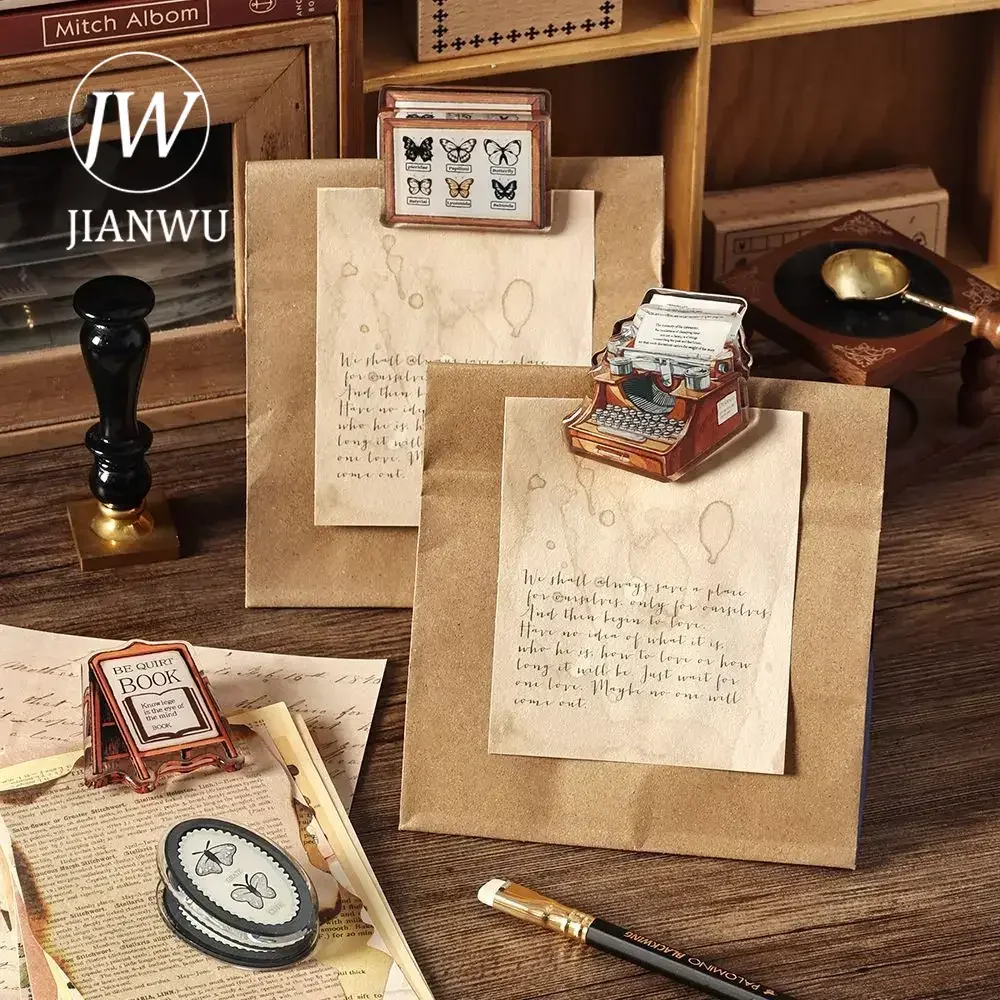 JIANWU Time Annotation Series Vintage Butterfly Landscaping Journal Storage Acrylic Clip Creative Student Supplies Stationery