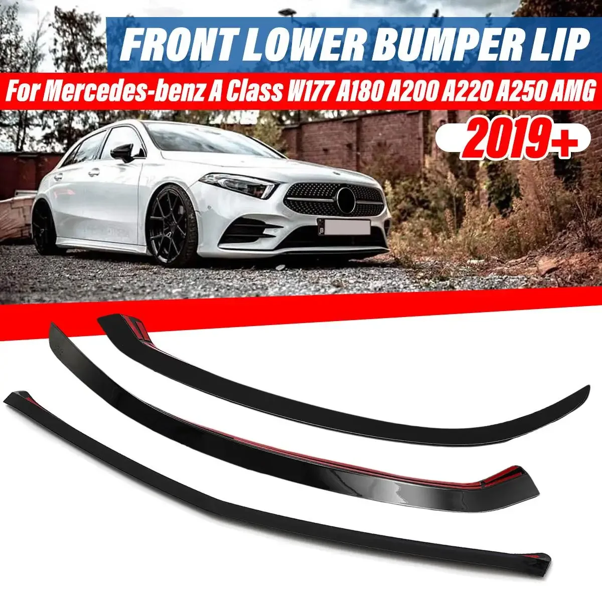 

3pcs Car Front Bumper Lip Splitter Diffuser Canard Spoiler Trim For Mercedes For Benz A Class W177 A180 A200 A220 A250 AMG 2019+