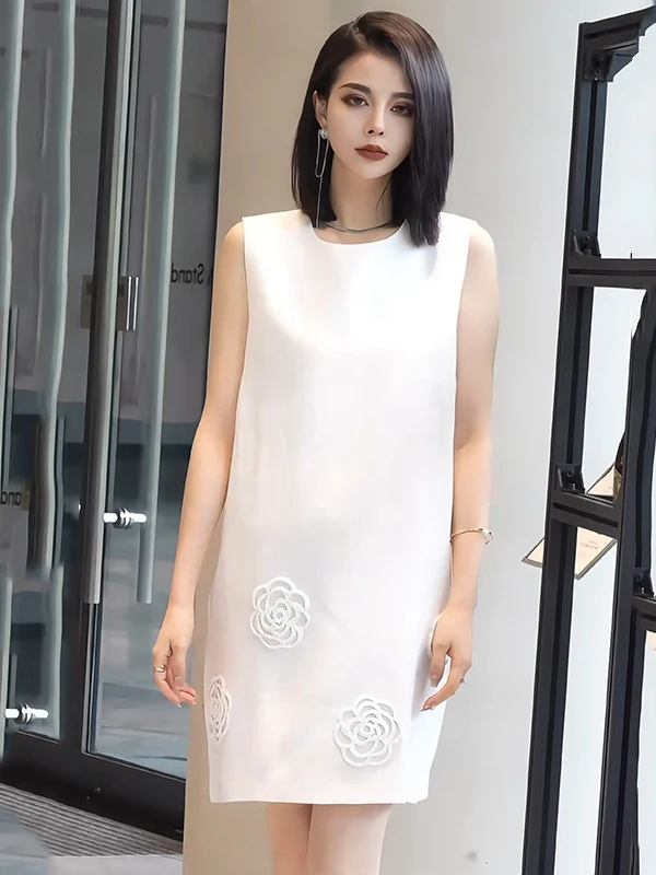 

Ele Summer White Svel round Ne Dr lectual Chic Gtuq2025 Mid-Length A-Line Skirt Korean Sle Casual Wear