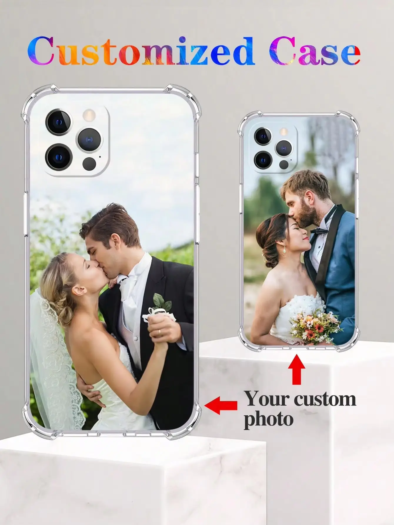 Coque de téléphone personnalisable DIY pour iPhone 18 17 16 15 14 13 12 11 Pro Plus Max – Couverture souple avec photo d'anniversaire de mariage