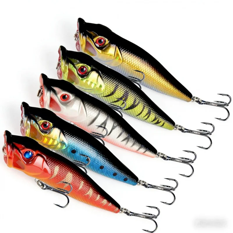 5-teiliges Topwater-Wellenköder-Set, 9 cm/12 g, mit verstärkten Haken, bionischer Kunstköder für Meeresangeln und allgemeines Süßwasserangeln