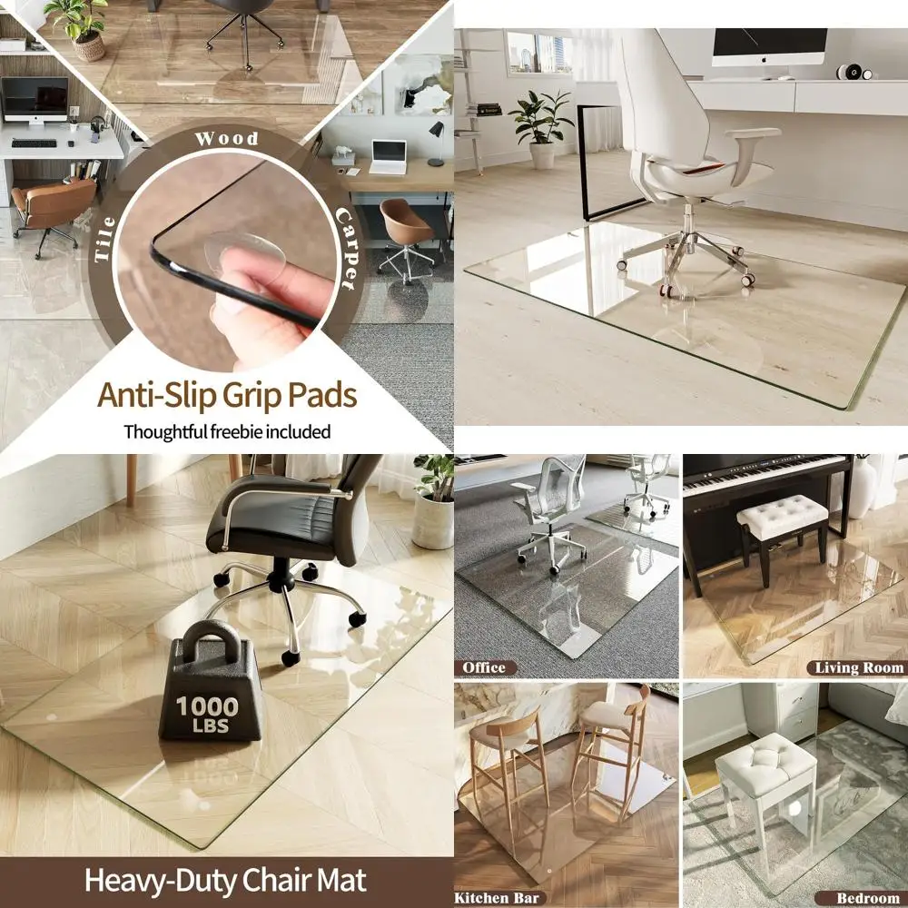 

Коврик для настольного стула из закаленного стекла 30x55 дюймов — противоскользящий ковер из твердой древесины и низкого ворса с 4 подушечками