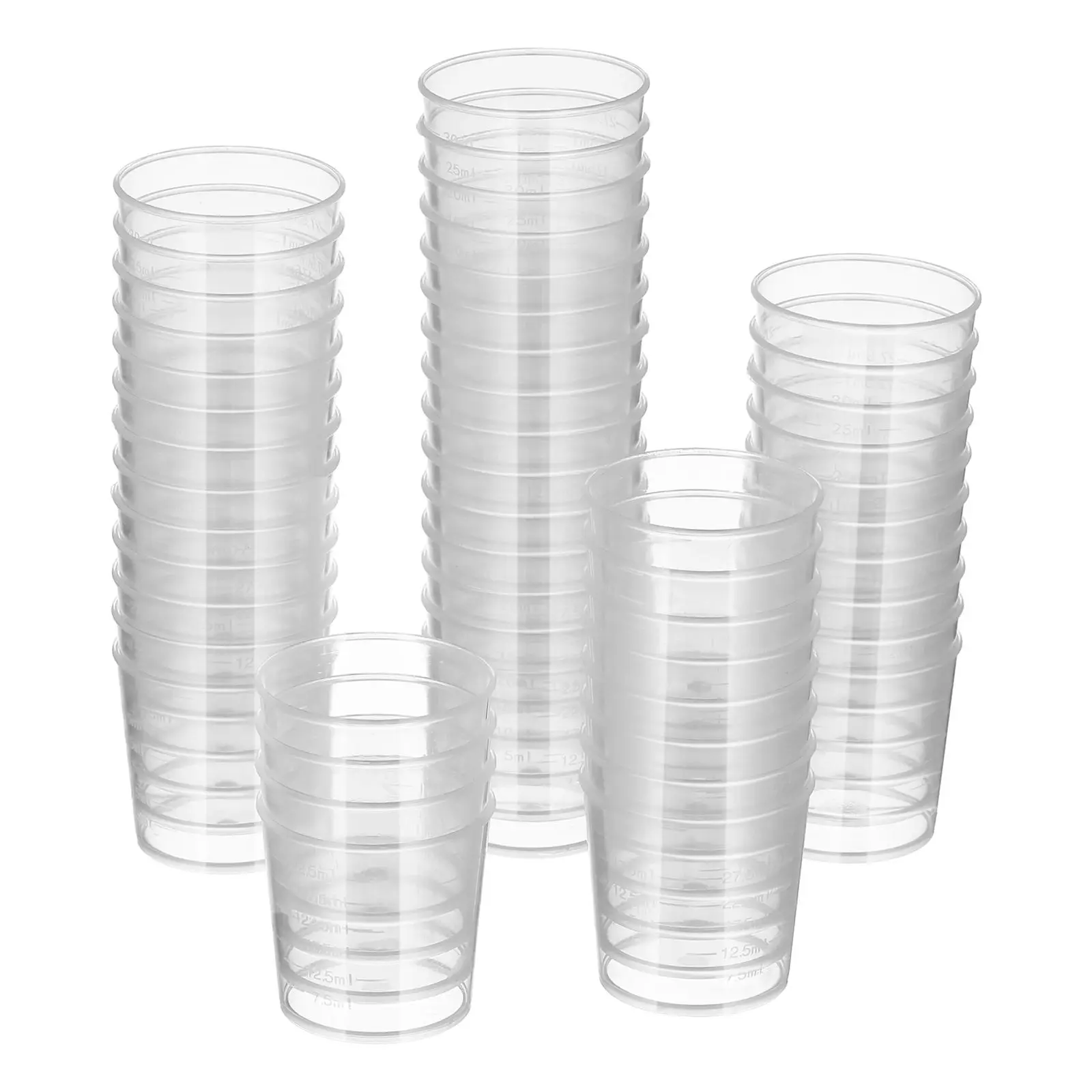 

100pcs Plastic Cups 30ml Clear Graduated Beaker Liquid Graduated Measuring Cup Container Wide Mouth Use