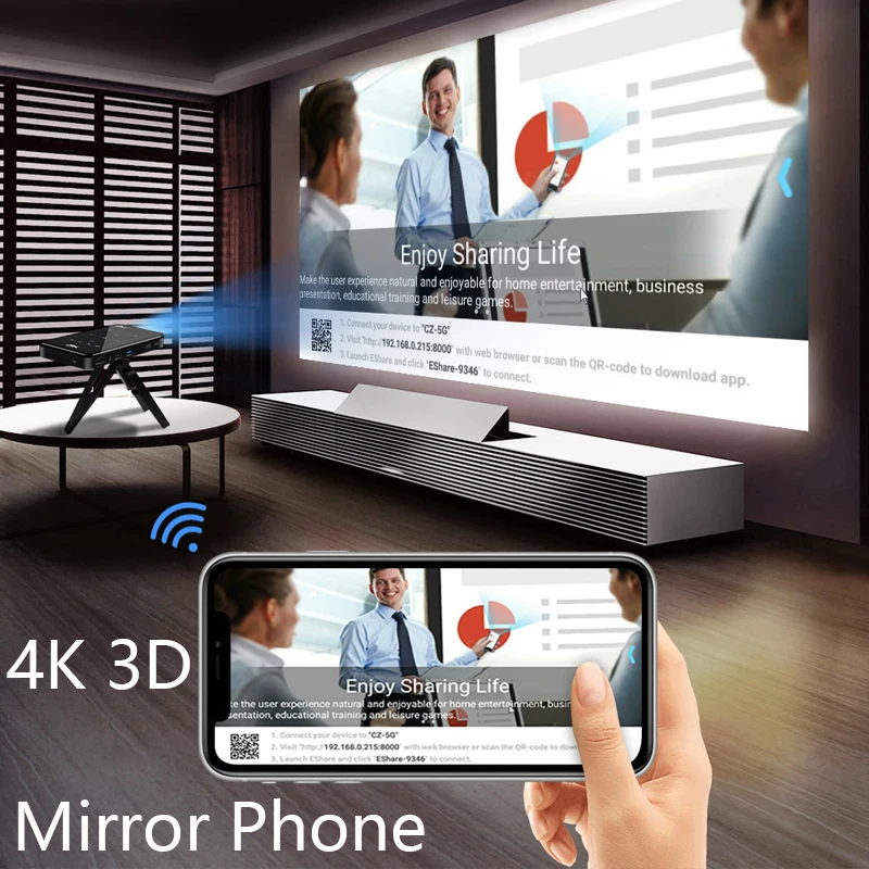 SmartIdea-Projetor Inteligente DLP, Beamer, Bateria BT, AirPlay embutido, Miracast, 3D, 4K, HD, AC3, Android, Wi-Fi, Novo