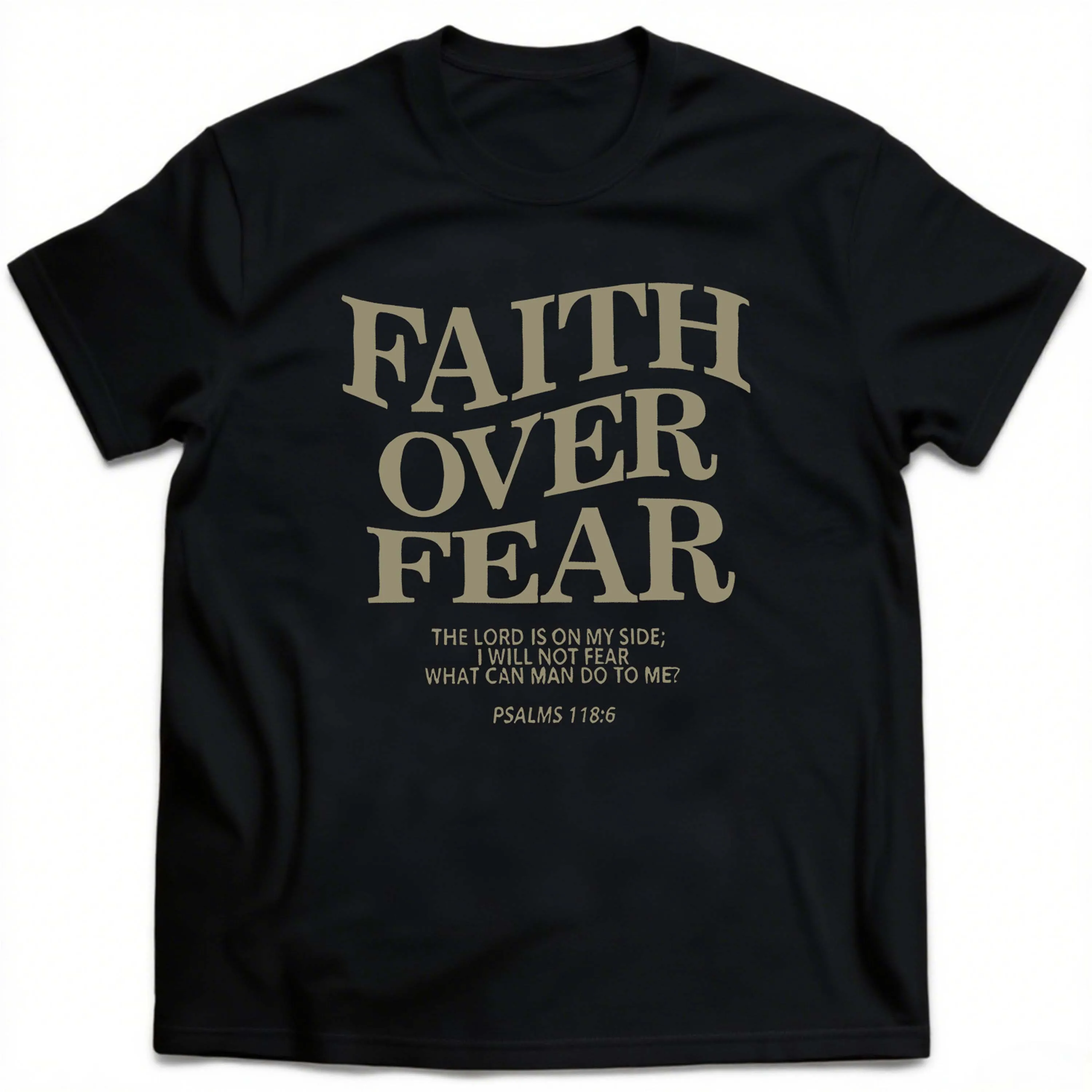 Plus Size Faith over Fear Text Pattern Black Men's T-Shirt Suitable for Outdoor Leisure Wear in Summer