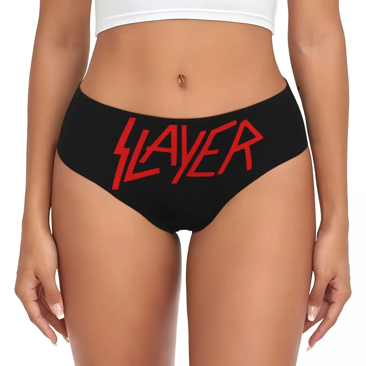 Custom Red Heavy S-Slayers Thrash Metal Briefs Underwear Womens Comfortable Stretch Rock Roll Band Panties