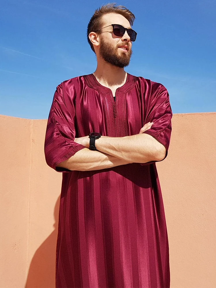 

2026 New plus Size Ethnic Style Clothing Striped mid Sleeve Embroidered Robe Loose Fit Summer Casual round Neck Single Button