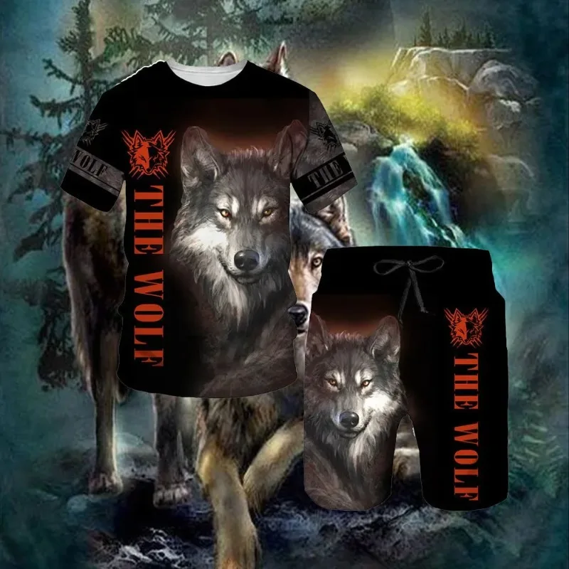 2025 3D Printed Men's T-shirt+shorts Set, Fashionable Hip-hop Round Neck Short Sleeved Casual Outdoor Sports Set