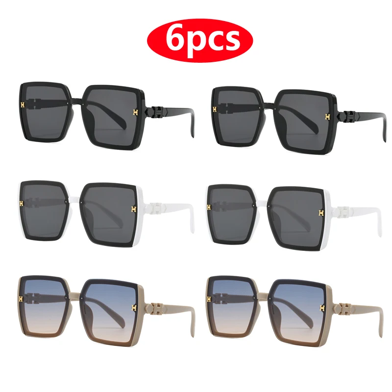 6pcs Women Brand Designer Luxury Sunglasses Square Retro Sun Glasses Female Black Vintage Fashion Ladies Oculos De Sol UV400