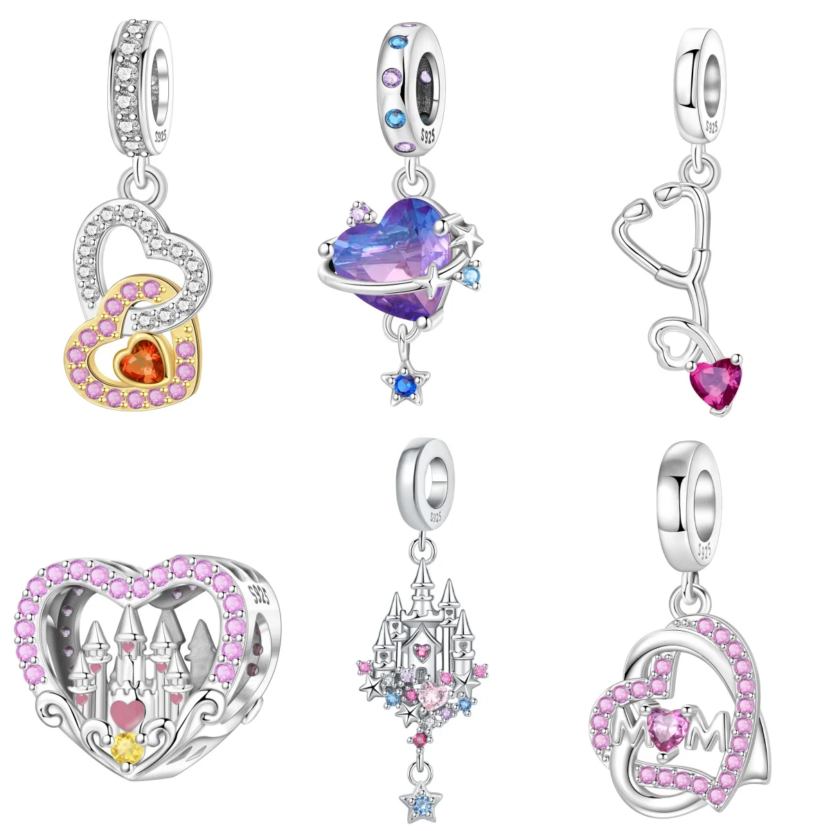 MISEFF S925 Sterling Silver Charm Infinity Love Heart Pendant For Bracelet DIY Jewelry Making Women Gift