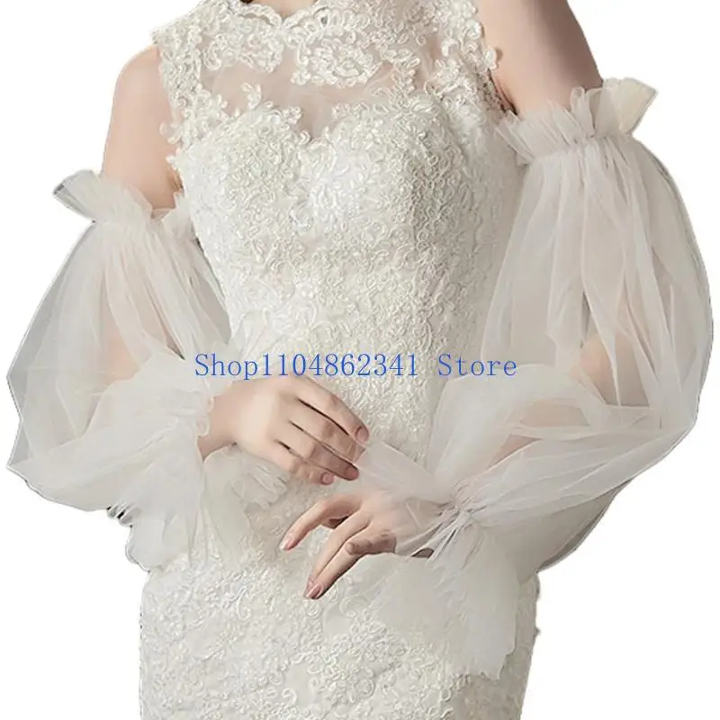

5asd Bridal Sleeves Cuffs White Tulle Women Simple Wedding Bridal False Sleeves Simple Sheer Long Sleeve Tulle