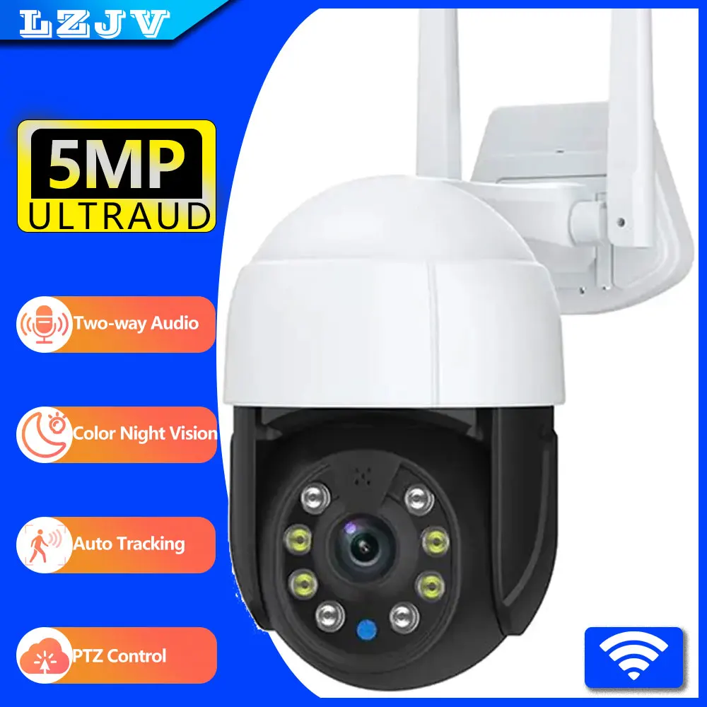 

LZJV 5MP Tuya Speed Dome PTZ IP Camera Outdoor Auto Tracking Wireless WIFI Camera P2P CCTV Cam Full Color AI Detect Surveillance