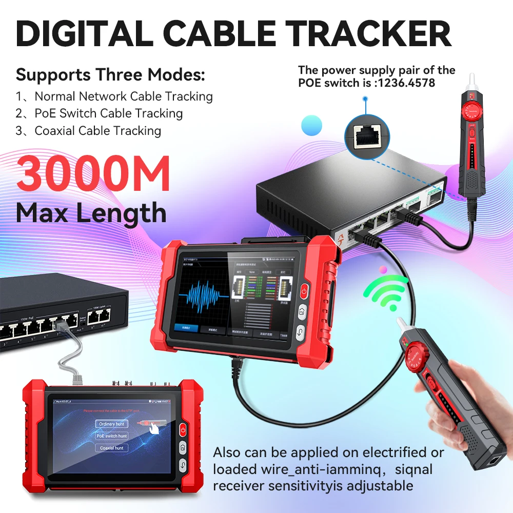 

NF-IPC728HSO IPC Tester 12/24V 8" Touch Screen CCTV HDMI VGA PSE TDR VFL CVBS AHD TVI CVI Cable Tester IP Camera Tester OTDR DC