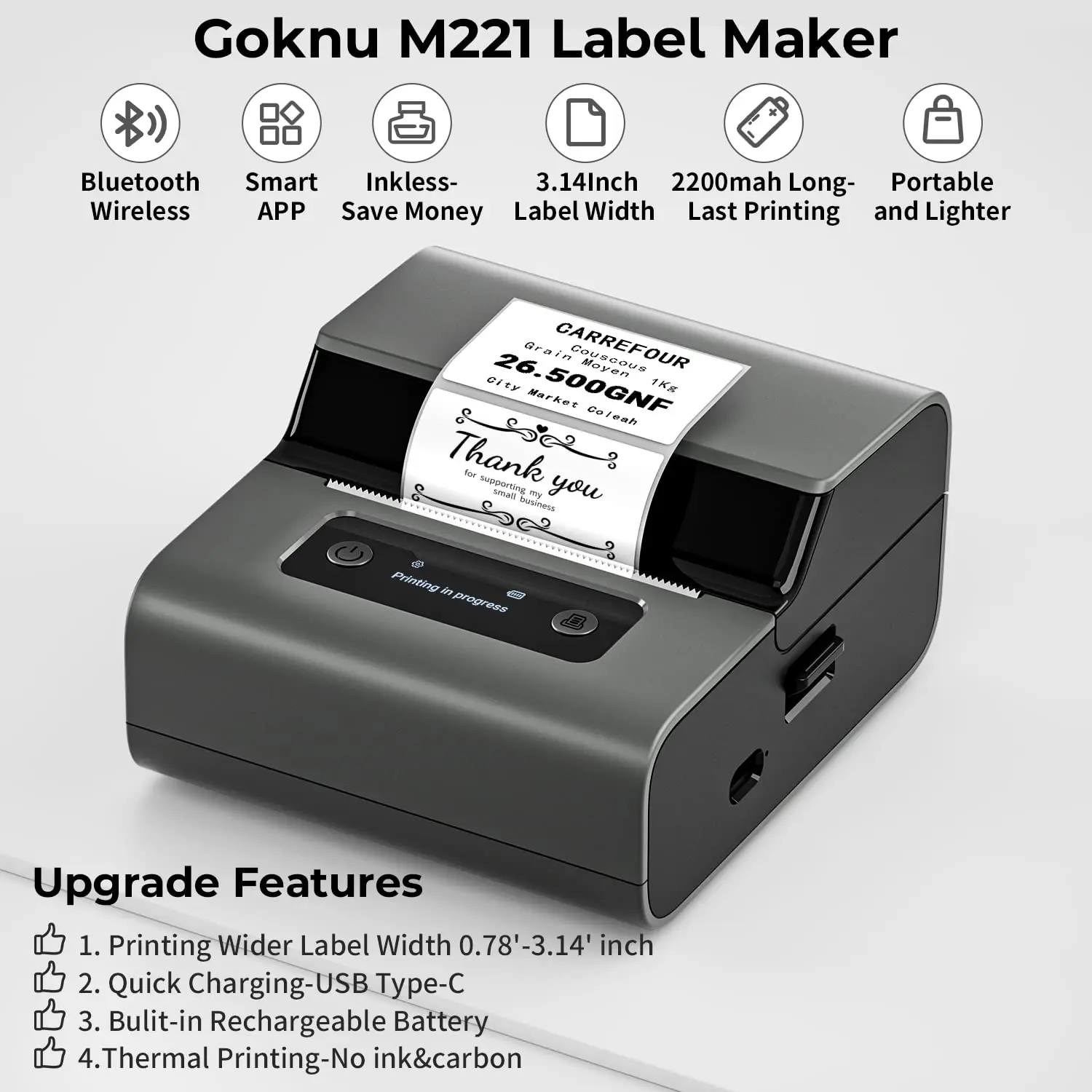 Imagem -02 - Portátil Label Maker Barcode Printer Bluetooth Térmica Inkless Suporte a Telefone e pc Upgrade Phomemo-m221