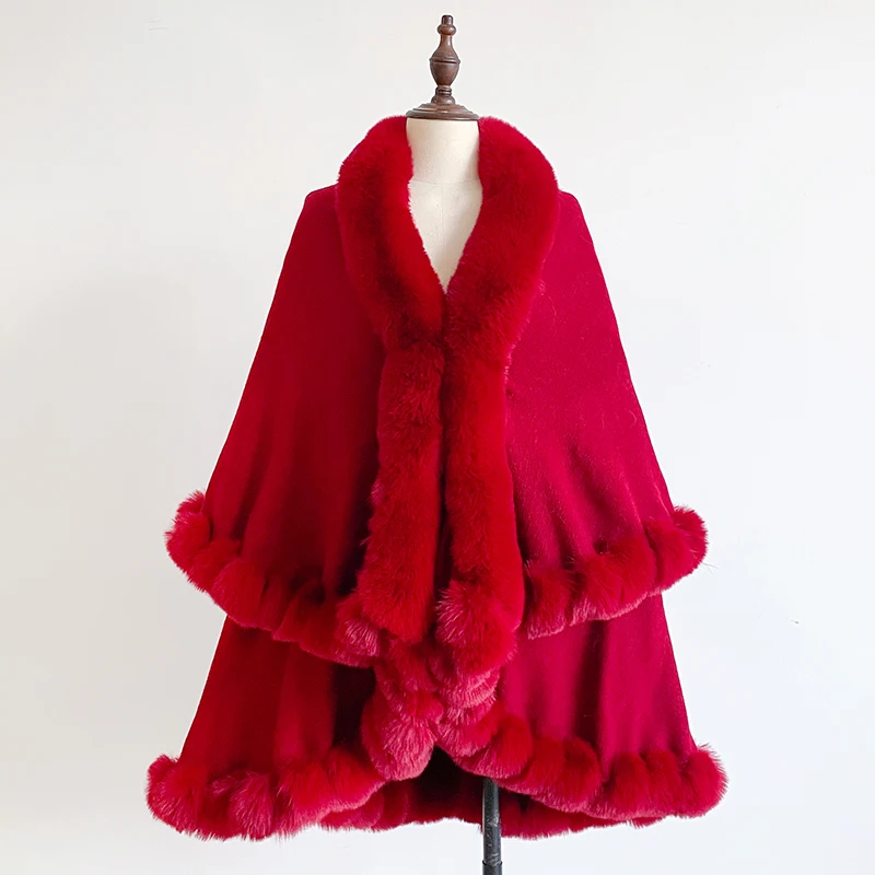 Neuer Winter-Umhang aus verdickter Nerzwolle mit vollen Borten, Kunstpelz-Umhang – Damen-Umhang mit Kapuze, lockerer Fleece-Umhang, Mantel, Partykleid, warm – Detail 18