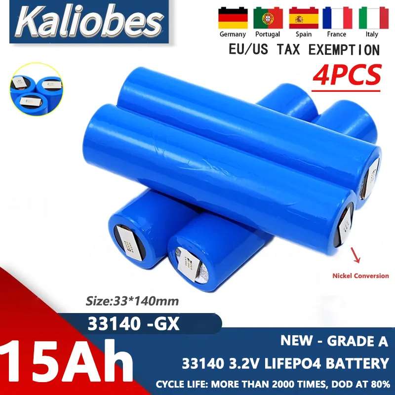 

4pcs 3.2V 33140 15Ah Lifepo4 Battery 5C Discharge DIY 12V 24V 36V 48V LiFePO4 Battery Pack Converted To Nickel Full Capacity15Ah