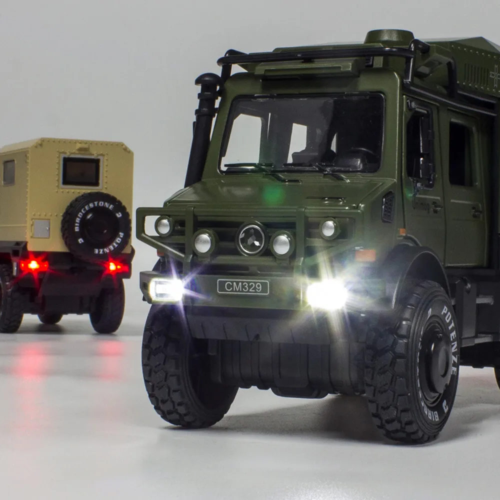 1:28 Unimog U5000 ORV 합금 다이캐스트 자동차 모델, 고무 타이어 풀백 시뮬레이션, 사운드 라이트 금속 차량, 어린이 장난감