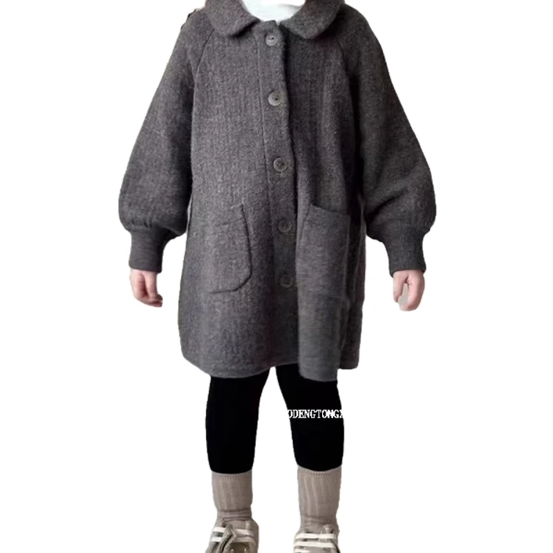 Girls Woolen Coat Overcoat Jacket Windbreak 2023 Sweet Warm Thicken Winter Cotton Teenagers Outwear Children's Clothing