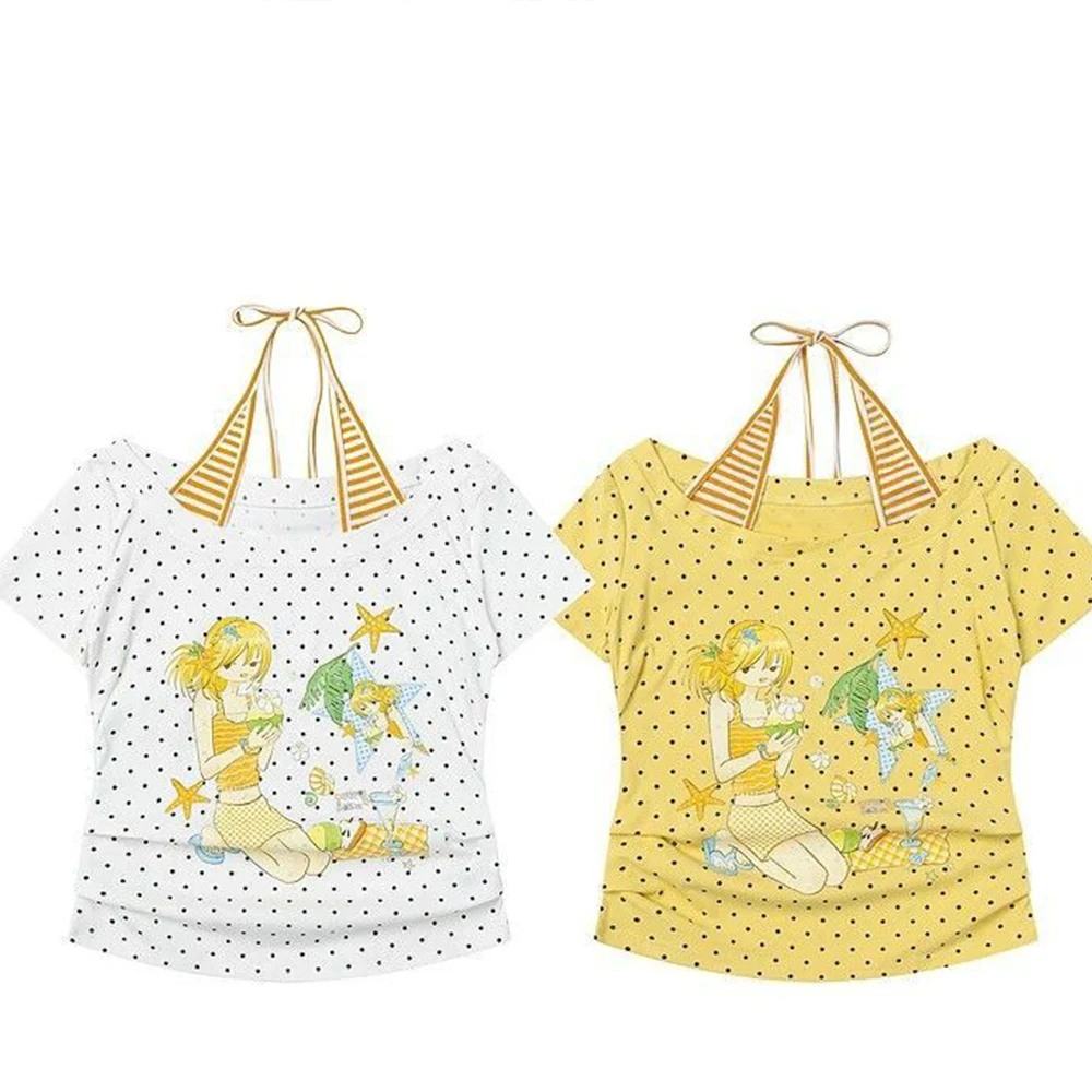 Women's Polka Dot Slanted Neck T-Shirt - close-up view