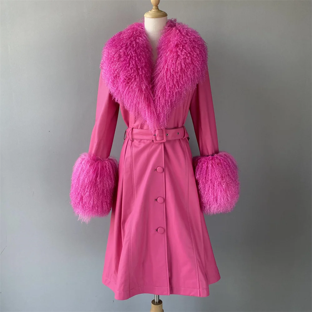 Jaxmonoy Cappotto in pelle di pecora da donna con pelliccia naturale mongola Lady Autunno Cappotti lunghi in vera pelle 2025 Nuovo arrivo Capispalla