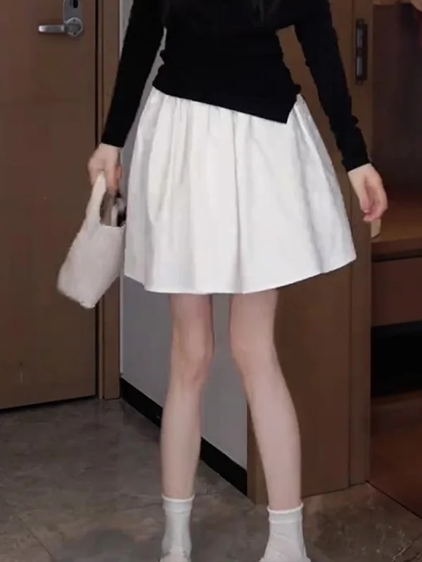 

Oajer Flagip Store Spring High Waist Korean Sle Puffy Skirt Ele Slimming ort A-Line Skirt Pure Color Commute