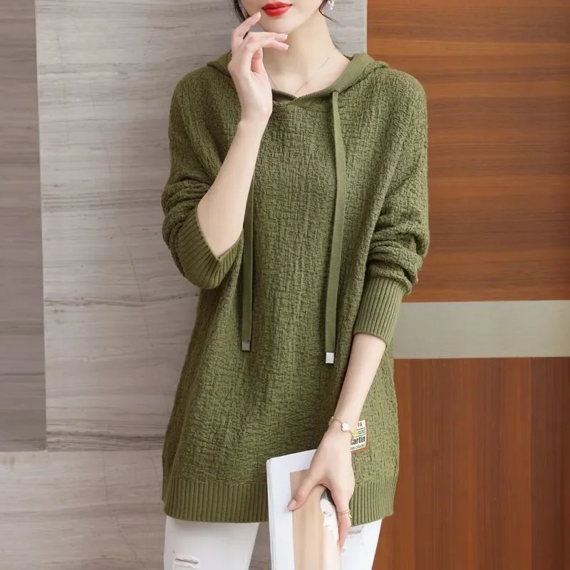 

Women's Solid Loose Casual Hooded T-Shirt 2025 Winter New Plus Size Base Layer Korean Pullover Tops