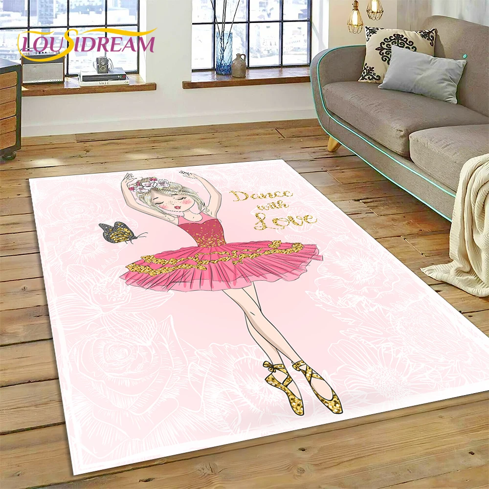 Cute Dream Ballet Girl Ballerina Fairy Cartoon Rug Carpet for Living Room Bedroom Decor,Non-slip Decoration for Sofa Doormat Kid