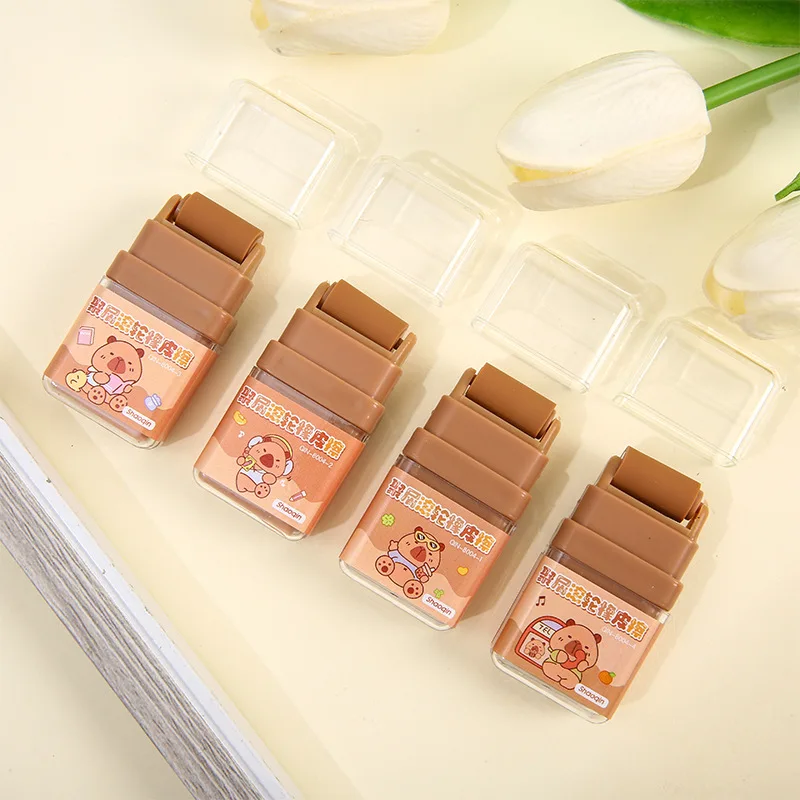 New Capybara Cartoon Cute Animal Roller Pencil Eraser With Roller Cleaning Erasers for Kids School Office Correction Rubber gift