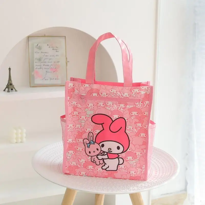 Sanrio-Bolsa Tutorial de melodía de Hello Kitty Kuromi, bolsa de maquillaje de doble capa de tela Oxford, bolsa de lección, bolsa portátil estampada para estudiantes
