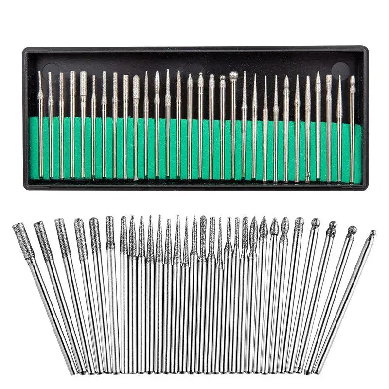 

30 pcs diamond Nail Drill Bit set with box 2.35mm handle diamond sand grinding needle jade carving machine universal accessories
