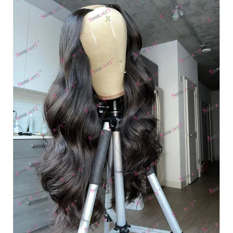 

28Inches Long Water Wavy 100% Remy Human Hair 1x4 Middle U Part Wigs for Black Women Indian Glueless Dark Brown Full Machine Wig