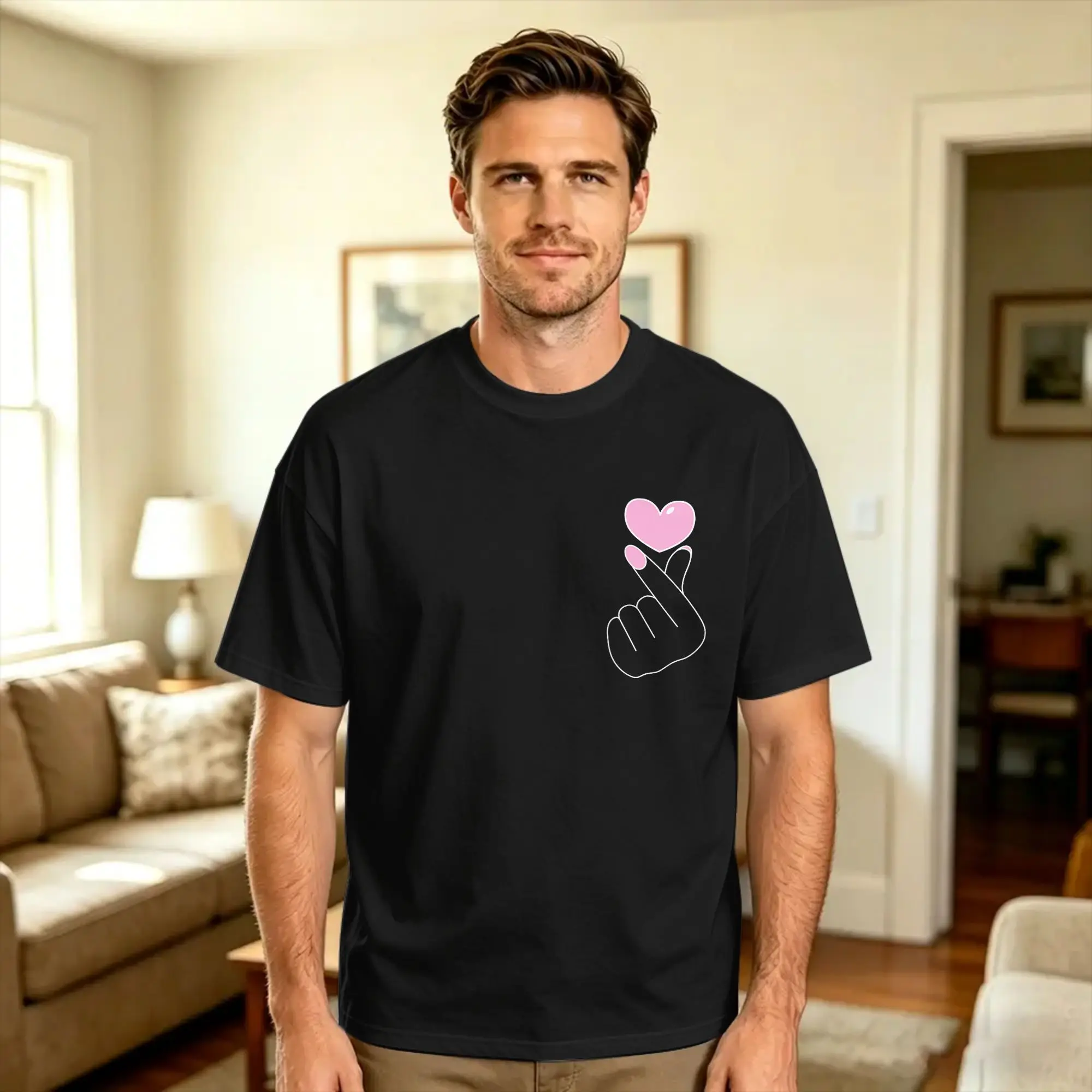 K Drama Finger Heart T-Shirt Summer  Harajuku T-Shirts Cotton O Neck Plus Size Tees Short Sleeve Vintage Tops