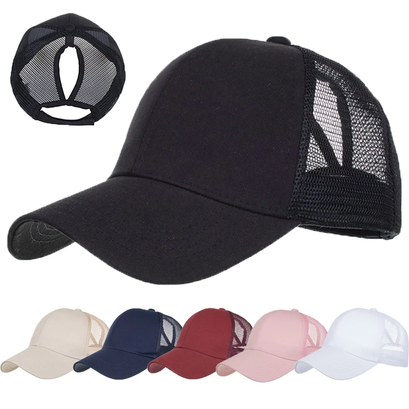 

Ponytail Mesh Baseball Cap Women Solid Thin Breathable Hollow Out Sun Hat Sunshade UV Beach Cap Outdoor Sport Tennis Golf Visors