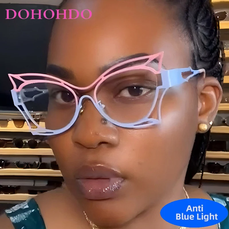 

Vintage Punk Luxury Brand Designers Metal Cat Eye Blue Light Blocking Glasses Women Men Optical Spectacle Computer Eyeglasses