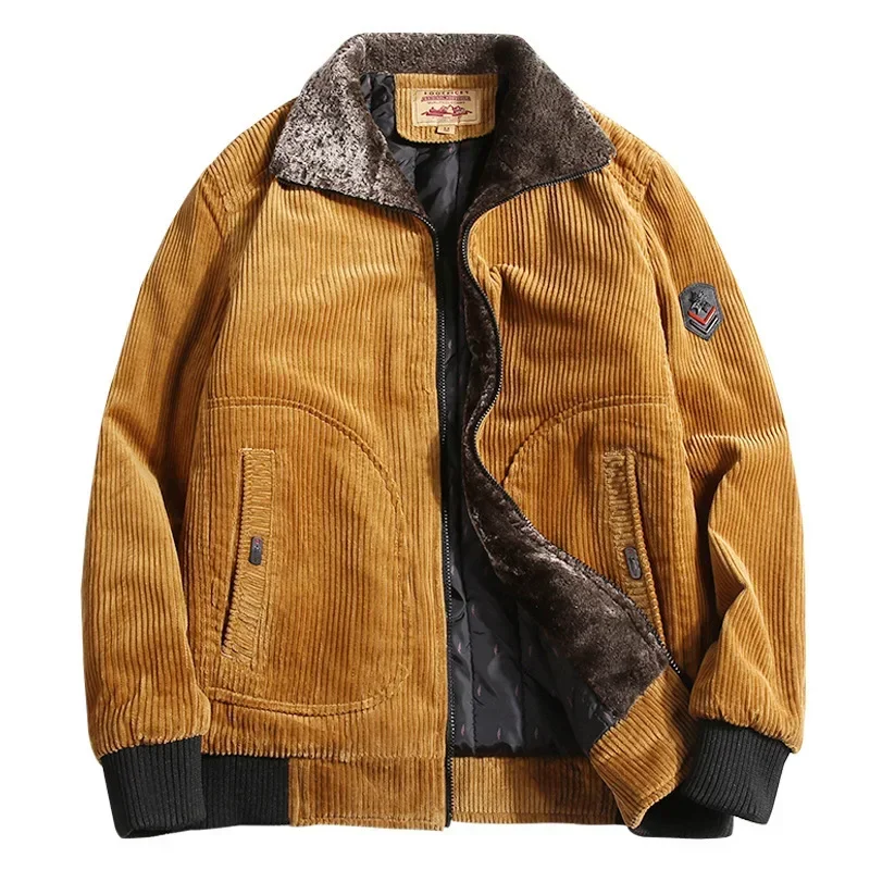 Warm Thick Cargo Jacket Coats Fleece Windbreaker Parkas High Quality Autumn Winter Vintage Parka Men's Corduroy Lined Jacket