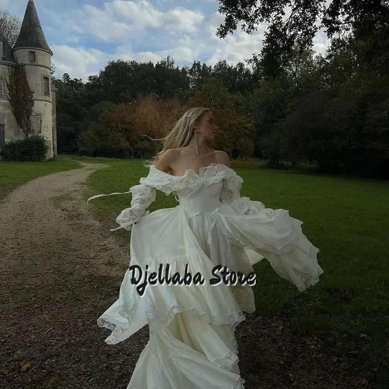 فساتين لحضور الحفلات الموسيقية بيضاء بكتف واحد وأكمام طويلة مخصصة من الأورجانزا فيستدوس دي نوش بطول الأرض على شكل حرف a للسهرات الرسمية 2025 #1