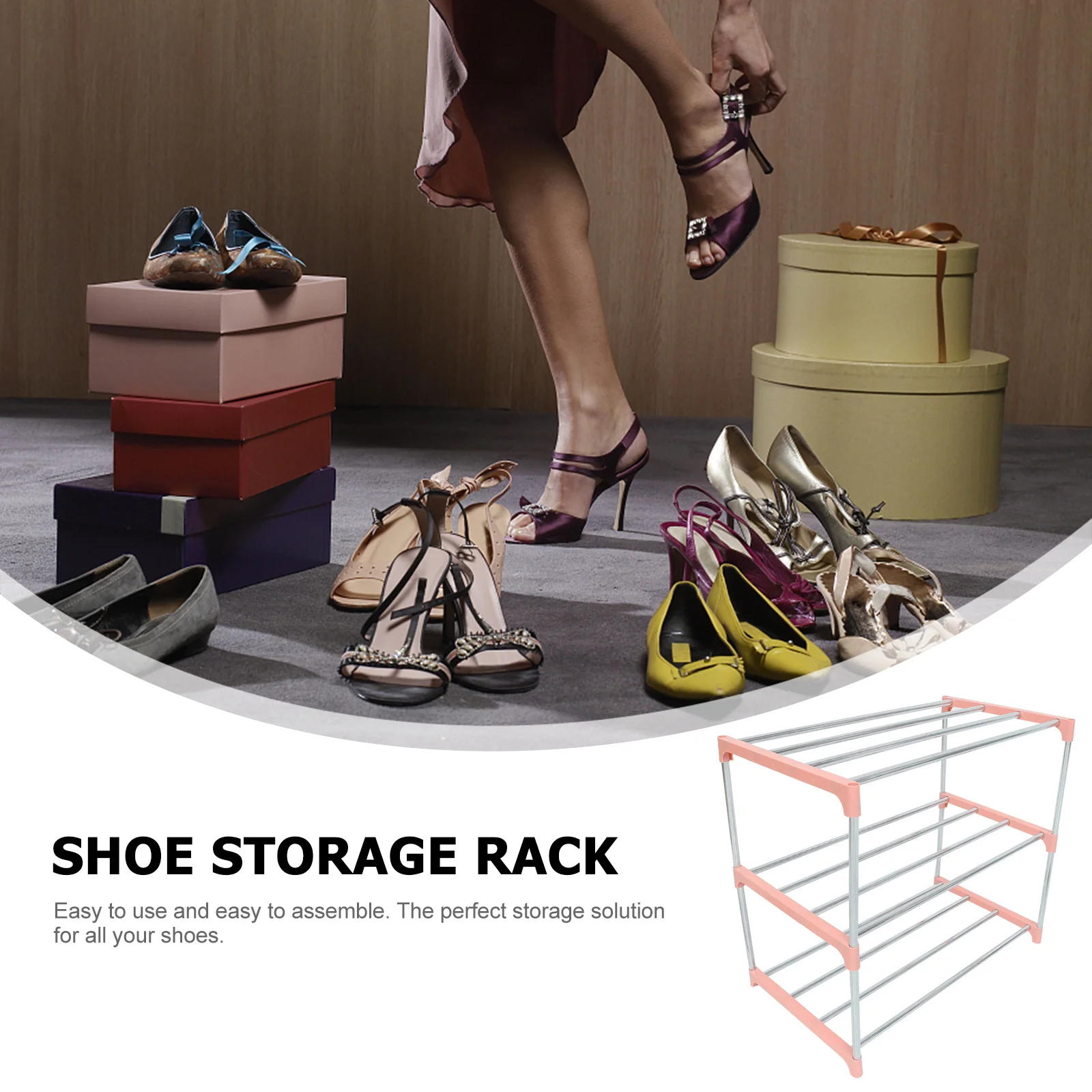 

1pc Stainless Steel Shoe Rack Shelves Storage Organizer Space Saving 3 Layers Non Slip Easy Assemble Shoe Holder