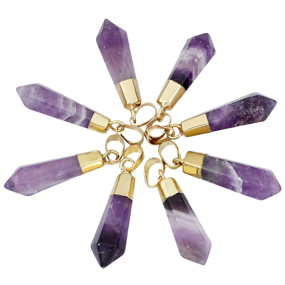 

TUMBEELLUWA 1Lot (2Pcs) Hexagonal Healing Crystal Pointed Chakra Pendant Fit Necklace