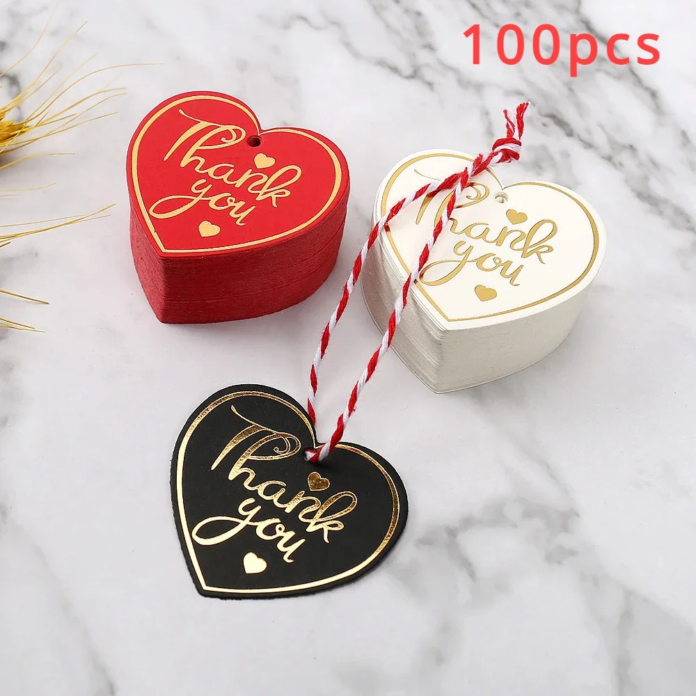 شكرًا لك على علامات الهدايا على شكل قلب أبيض وأسود وأحمر ورق بطاقات تعليق علامات تسميات حفلة لصالح التعبئة والتغليف الديكور DIY الحرف اليدوية