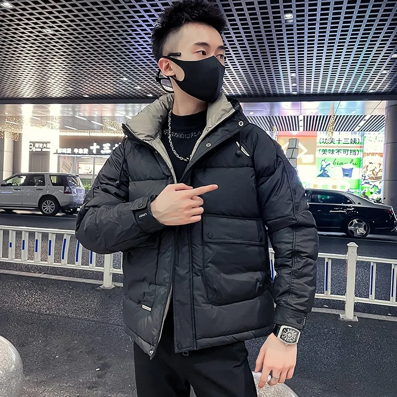 2023 Winter Hooded Cotton Jackets Men Thickened Warm Solid Color Slim Casual Coat Social Party Overcoat Streetwear Men Clothing