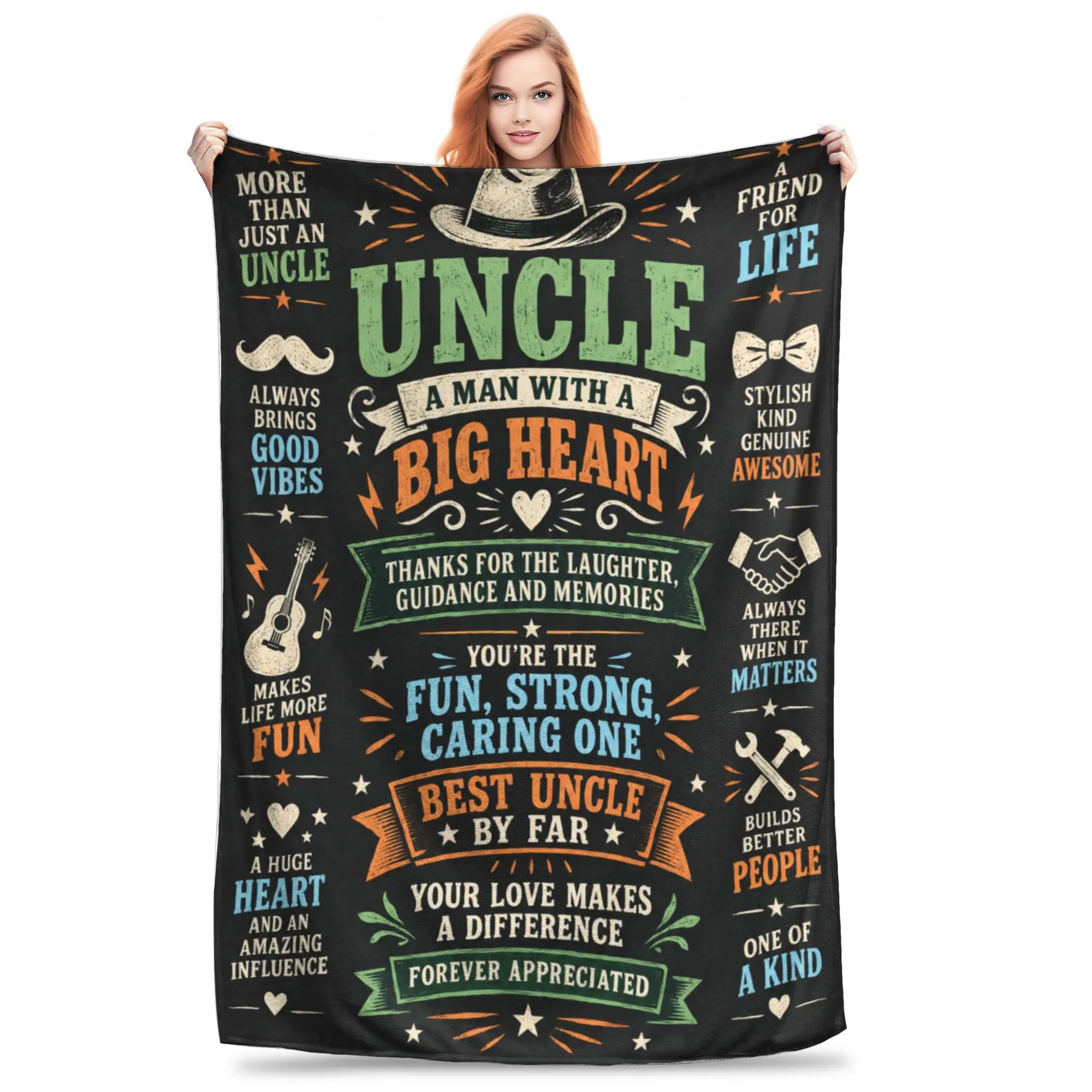 1PC Home Uncle Big Heart Poster Thanksgiving Gifts to Abuelo Papa Blanket Throw Super Cosy Plush Living Room Sofa