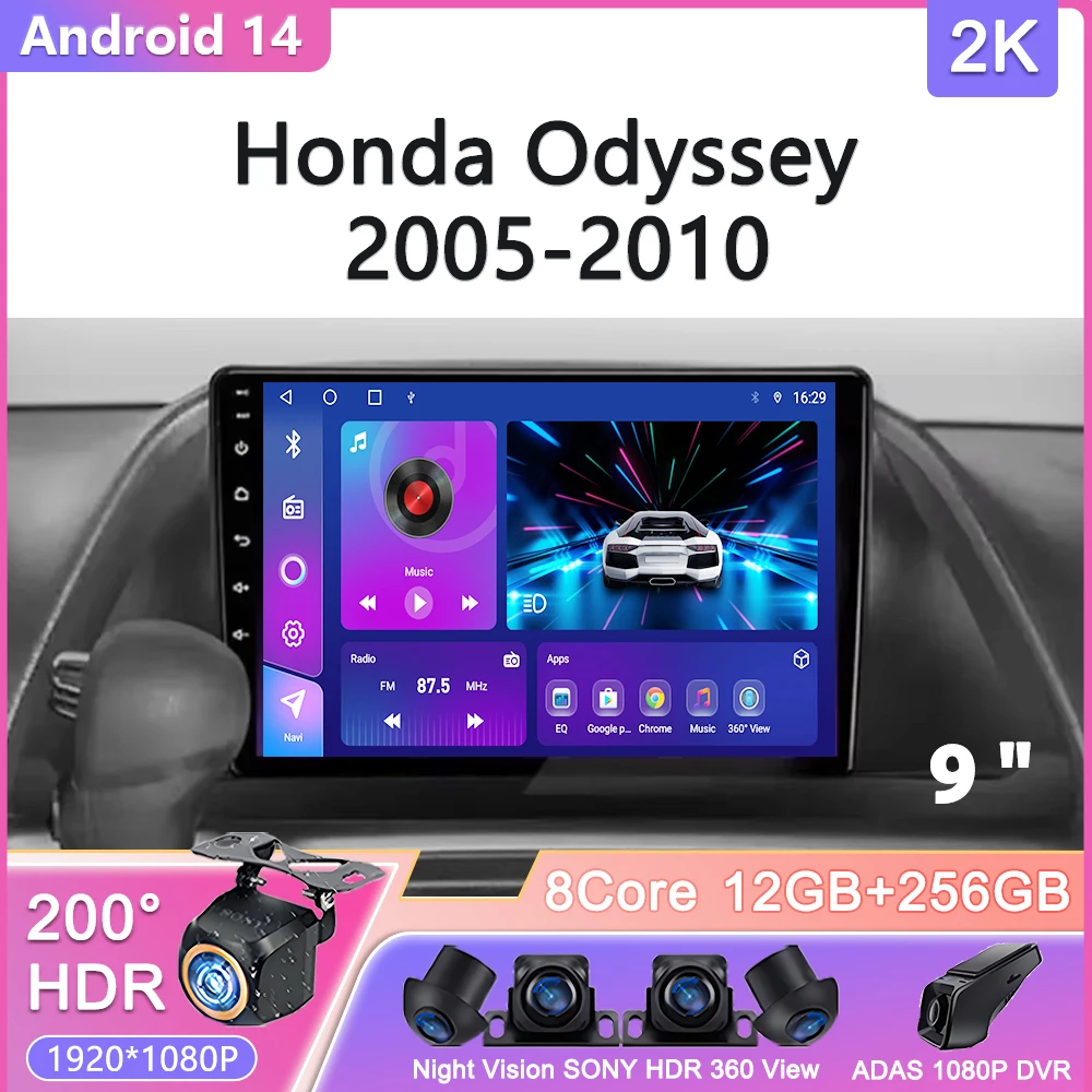 

2K Incell Screen Android 14 For Honda Odyssey 2005- 2010 Multimedia Navigation GPS Video Player Car Stereo Carplay Radio DVD