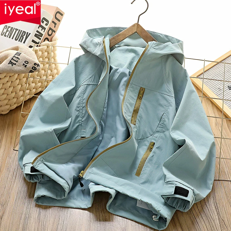 IYEAL 2025 Spring and Autumn New Style Outdoor Windproof Coat for Boys and Girls Korean Edition Children's Hooded Coat