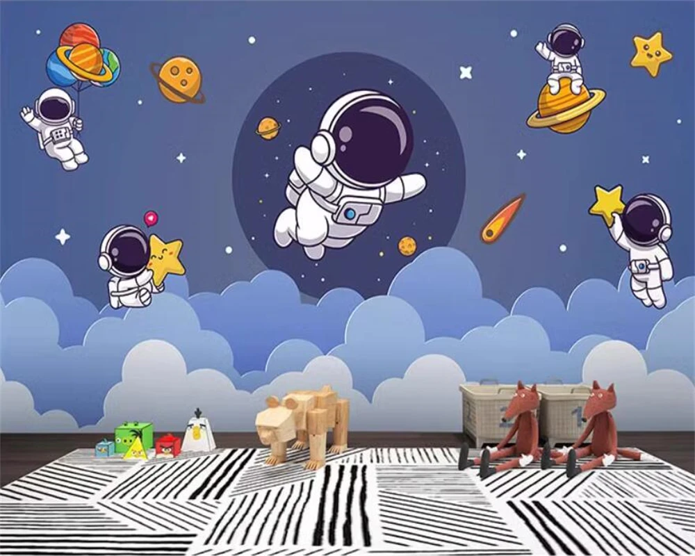 Beibehang-papel tapiz de astronauta nórdico personalizado, nave espacial, moderno, dibujos animados, respetuoso con el medio ambiente, cohete,