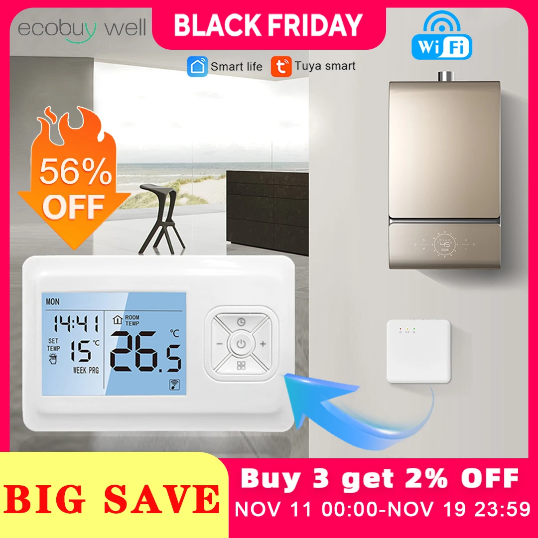 

Tuya Smart Wifi Boiler Thermostat Wireless Room Thermostats Wifi Battery Operated Gas Boiler Water Heating Alexa Google Home